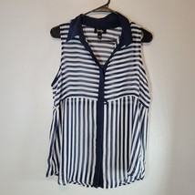 By and By Sheer Womens Top Striped Sleeveless Button Down Blue White Large - £10.21 GBP