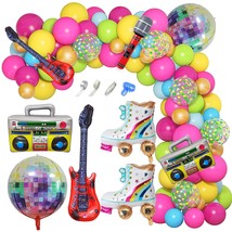 90S 80S Theme Party Decorations, 90Pcs Balloon Arch Kit 6Pcs Inflatable Retro Di - £22.37 GBP