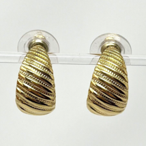 Ribbed Goldtoned Elongated Loop Pierced Earrings - $7.59