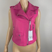 Zara Bold Pink Sleeveless Faux Leather Moto Zip Front Women&#39;s Large L Ja... - £91.94 GBP