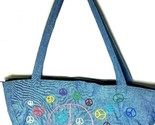 Cute Blue Half Circle Peace Sign Tote Bag Handbag Purse 20&quot;W x 11&quot;D - $7.97