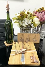 Wine And Grapes Bamboo Cheese Board Knife Wine Stopper Picks &amp; Coasters Gift Set - £28.76 GBP