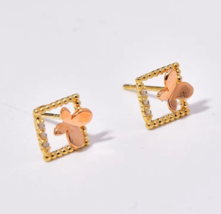 14ct Solid Gold Beaded Frame Butterfly Stud Earrings - 14K, small, unisex, gift - £107.07 GBP
