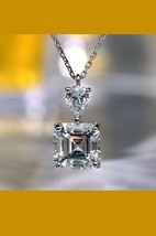 4Ct Asscher Cut Moissanite Solitaire Pendant 14K White Gold Over Free Chain - £107.07 GBP