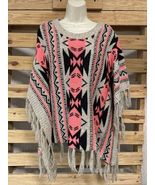 Soho Apparel Womens Sweater Poncho Size Small Fringed Trim Aztec Print K... - $272.62 MXN