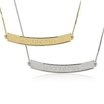 CURVED BRAILLE BAR PERSONALIZED NECKLACE &amp; CHAIN STERLING SILVER 24K GOL... - £103.88 GBP