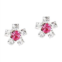 Cute Pink Crystal/CZ Flower .925 Silver Stud Earrings - £7.11 GBP