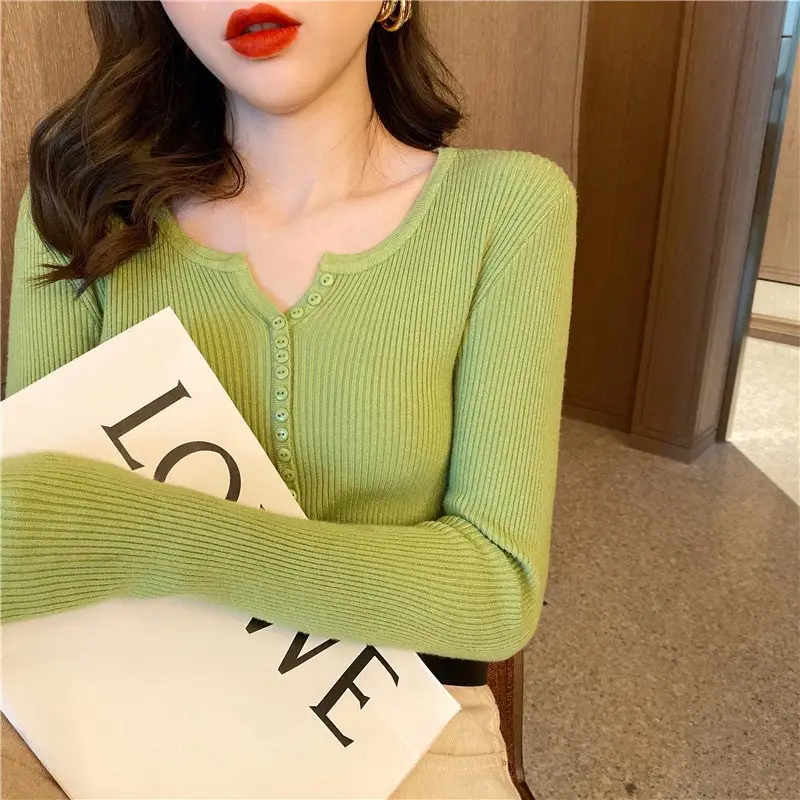 Jocoo Jolee Women Elegant Button V Neck Slim  s Vintage Solid Pullovers ... - $115.87