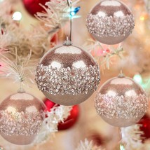 4&quot; Christmas Ball Ornaments 4pc Set Rose Gold Shatterproof Christmas Dec... - £29.07 GBP