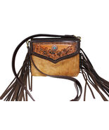 Women Western Floral Tooled Leather  Hair On Hide Shoulder Purse Hand bag 27FK06 - $79.19