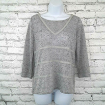 Lili Rose Womens Top Medium Gray Crochet Lace 3/4 Sleeve Knit - £12.75 GBP