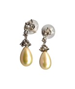 Clear Rhinestones Imitation Pearls Teardrop Shaped Pierced Earrings Silv... - £10.11 GBP