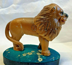 Vtg Cast Iron Still Coin Piggy Bank Brown Painted Lion Animal Currency C... - £31.89 GBP