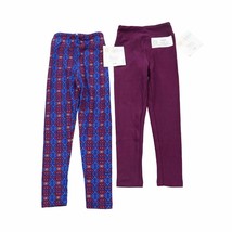 LulaRoe Pants Girls S to M Blue Maroon Simply Comfortable Set of 2 Leggings - £20.96 GBP