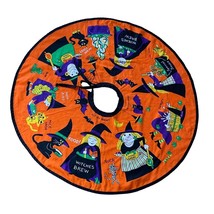 Halloween Tree Skirt Orange Witches Vintage Decor 33.5” Diameter 5” Hole - £15.41 GBP