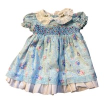 Vintage Baby Girls Floral Dress 3-6 Mos Blue Pink Ruffle Collar Tie Back... - $24.00