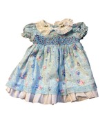 Vintage Baby Girls Floral Dress 3-6 Mos Blue Pink Ruffle Collar Tie Back... - $456.94 MXN