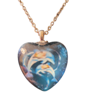 Puffed Heart Necklace -New -  Dolphins  &quot;I Love You Today, Tomorrow, Always&quot; - £13.43 GBP