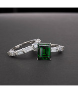 Modern Green Emerald Diamonds Womens Wedding Bridal Ring Set 925 Sterlin... - £118.04 GBP