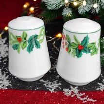 Royal Norfolk Salt &amp; Pepper Shakers Holly Berry Christmas Used Great - £7.37 GBP