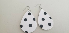 Faux Leather Dangle Earrings (New) White W/ Large Black Dots #117 - £4.06 GBP