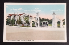 Carl Fisher Residence Old Car Street View Miami Beach Florida FL Postcard c1920s - £9.10 GBP