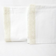 Penney’s Percale Shell Scalloped Lace White Cotton 2-PC King Pillowcase Pair - $36.00