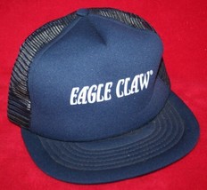 Vintage 80s Eagle Claw Fishing Hooks Mesh Snapback Trucker Hat Cap Blue Vtg - £27.24 GBP
