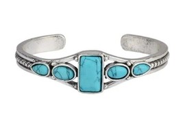 Silver ~ Cuff Bracelet ~ Five (5) Turquoise Color Stones ~ Bangle Jewelry (2) - £14.91 GBP