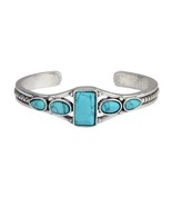 Silver ~ Cuff Bracelet ~ Five (5) Turquoise Color Stones ~ Bangle Jewelr... - $18.70