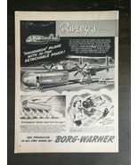 Vintage 1951 Borg Warner Ripley&#39;s Kangaroo Airplane Full Page Original A... - £5.22 GBP