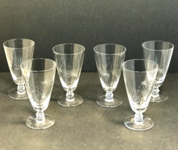 Fostoria Crystal Set of 6 Etched Juice Glasses Atomic Retro Pine Design MCM - $39.59