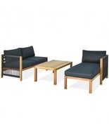 3 Piece Patio Acacia Sofa Set with Nylon Armrest - Color: Gray - $1,048.29 CAD