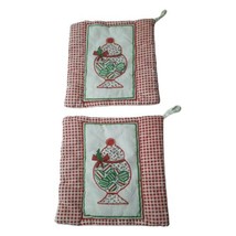 Vtg Christmas Quilted Candy Jar Pot Holders White Red Checker Set of 2 READ INFO - £8.11 GBP