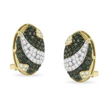 Elegant Blue Diamond Oval Omega Earrings in 14k Yellow Gold - $3,735.00