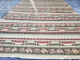 Large Vintage Striped Rug Handmade Earth Tones Indian Kilim Carpet 10x14 Wool - £1,397.16 GBP