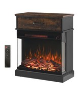 25&quot; Vintage Brown Wood Side Table w/ 3-Sided Glass Electric Fireplace - $387.32 CAD