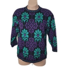 Dana Scott Pullover Vintage Metallic Sweater ~ Sz L ~ Purple/ Green ~Long Sleeve - £39.55 GBP