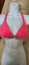 Victoria&#39;s Secret Triangle Halter Padded Swim Bikini Top Pink Polka Dot Sz S - £9.24 GBP