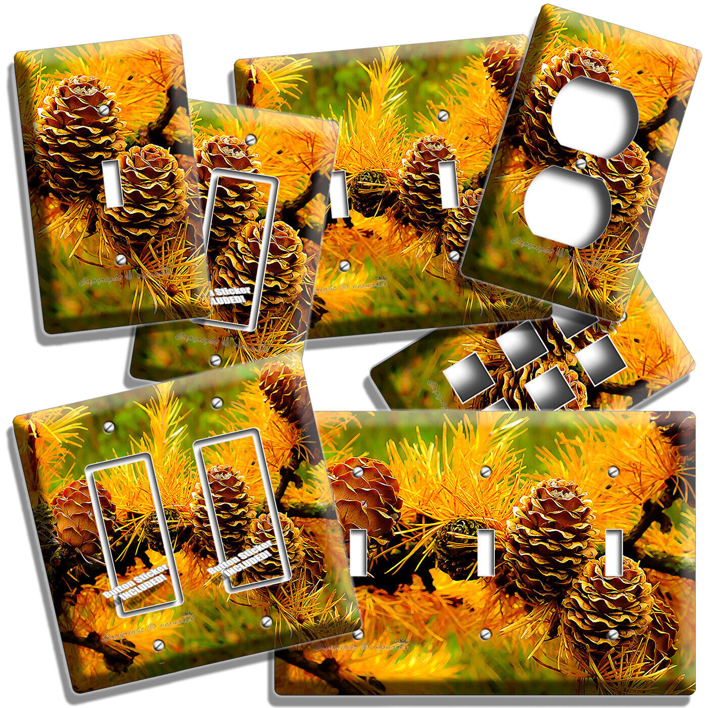 PINE TREE CONES FOREST WILD NATURE LIGHT SWITCH OUTLET WALL PLATE ROOM ART DECOR
