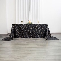 Black Gold 90&quot;&quot;X156&quot;&quot; Geometric Pattern Polyester Rectangle Tablecloth Party Eve - £35.83 GBP