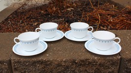 Set Of 6 Corelle Blue Snowflake Garland C Handle Coffee/Tea Cups &amp; Saucers Mint! - £19.97 GBP
