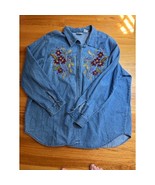 Vtg Bobbie Brooks Embroidered Denim Shirt Floral  Button Up Blouse 22W-24W - $26.65 CAD
