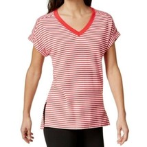 Tommy Hilfiger Sport Red White Striped V Neck Casual T Shirt Top MEDIUM - $29.00