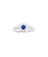 18ct Natural Blue Sapphire &amp; Round Diamond Halo Half Eternity Ring 0.35ct - $14,824.62 MXN