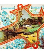 Easter Greetings 1910s Postcard Embossed Cross Floral Farmhouse Scene PC... - £23.58 GBP