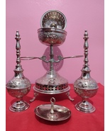 Moroccan Silver Incense Burner Set with Two Silver Rosewater Bottles Han... - $215.00