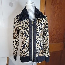 Womans Zenergy by Chicos Animal Print Sweater Knit Jacket Faux Fur Colla... - £20.37 GBP