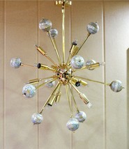 Mid-century Polished Brass Sputnik Chandelier Light Mother of Pearl 24 Arms - £223.15 GBP