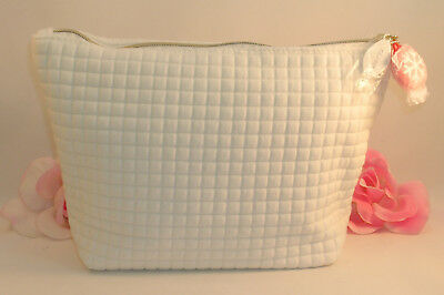 New Clarins of Paris Quilted White Bag for Makeup Cosmetics Brushes Case Tote - $13.59